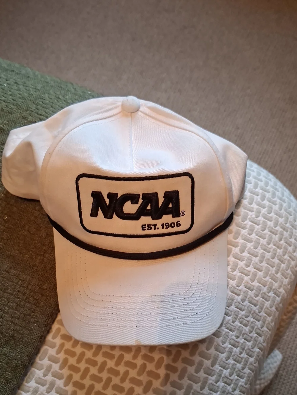 NCAA Adjustable White Baseball Cap with Black Trim